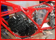 Frantic twinshock undergoing a complete refit at Classictrial.